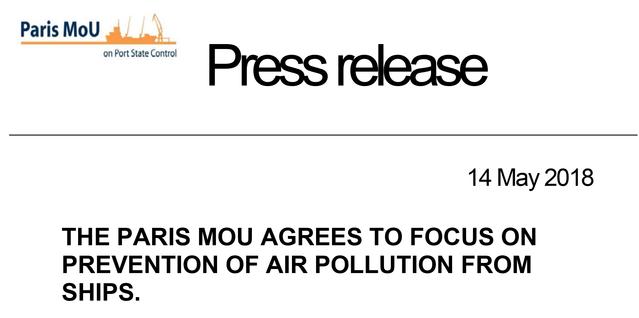 Paris MoU Press Release on Air Pollution